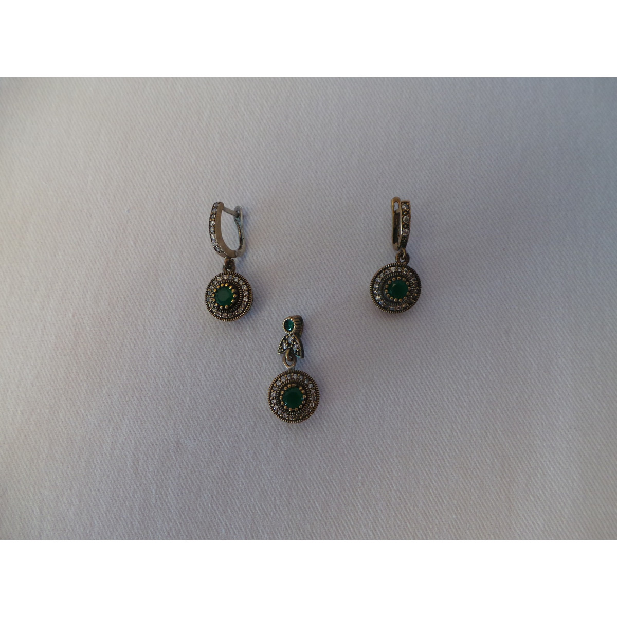 Silver & Jade Stone  Jewelry Set - HA1038-Persian Handicrafts