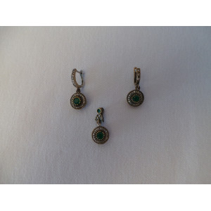 Silver & Jade Stone  Jewelry Set - HA1038-Persian Handicrafts