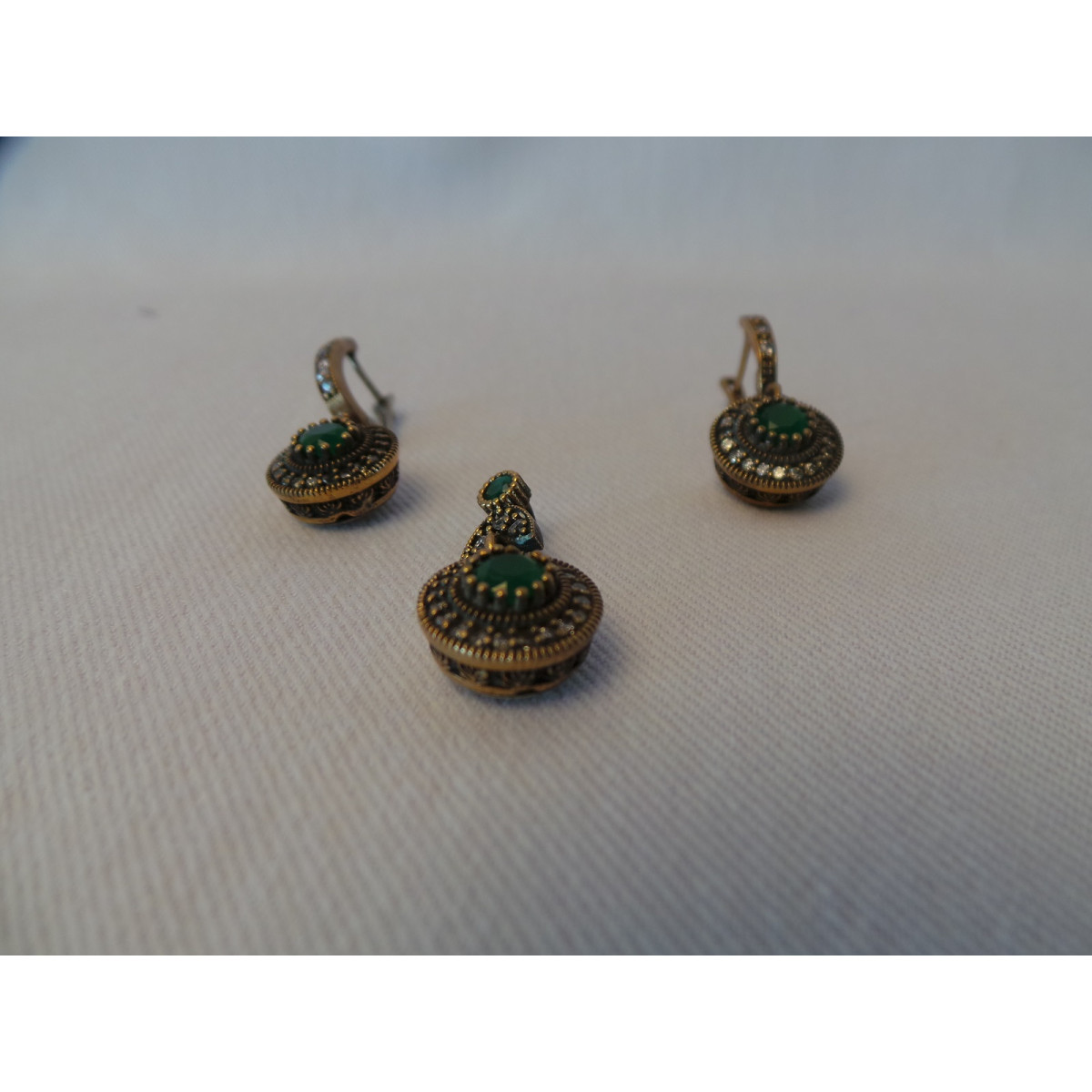 Silver & Jade Stone  Jewelry Set - HA1038-Persian Handicrafts