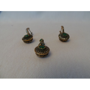 Silver & Jade Stone  Jewelry Set - HA1038-Persian Handicrafts