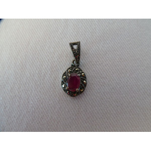 Silver & Ruby Stone  Jewelry Set - HA1039-Persian Handicrafts