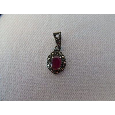 Silver & Ruby Stone  Jewelry Set - HA1039