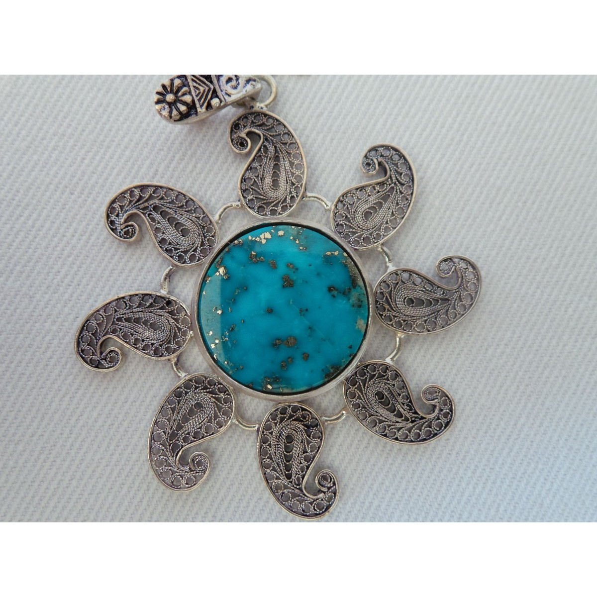 Handmade Turquoise Stone and Silver Pendant  - HA2080-Persian Handicrafts