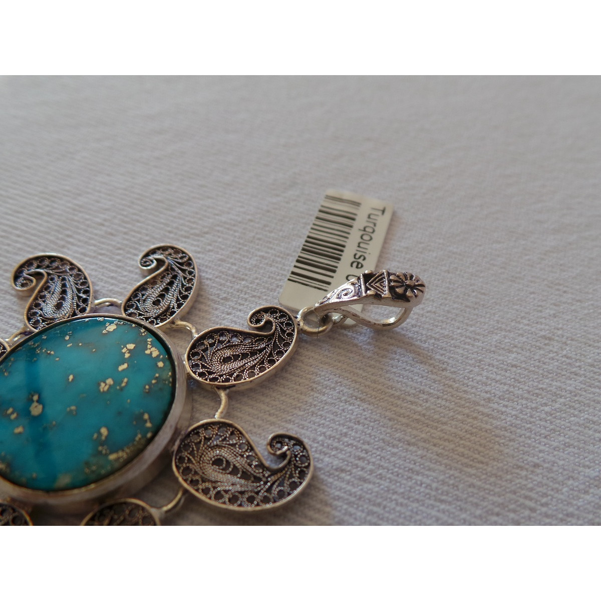 Handmade Turquoise Stone and Silver Pendant  - HA2080-Persian Handicrafts