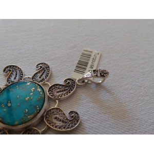 Handmade Turquoise Stone and Silver Pendant  - HA2080-Persian Handicrafts