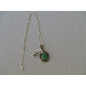 Turquoise Stone and Silver Pendant with Silver Necklace - HA2082-Persian Handicrafts