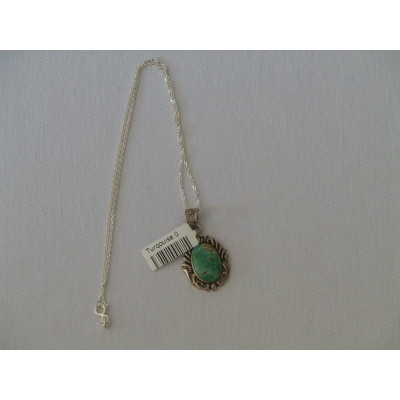 Turquoise Stone and Silver Pendant with Silver Necklace - HA2082
