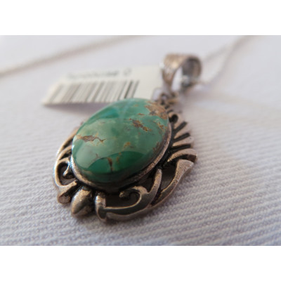Turquoise Stone and Silver Pendant with Silver Necklace - HA2082