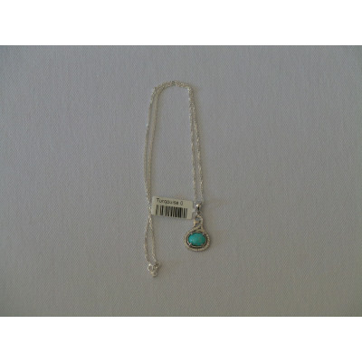 Turquoise Stone and Silver Pendant with Silver Necklace - HA2083