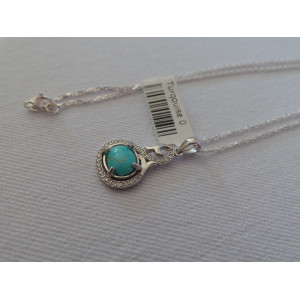 Turquoise Stone and Silver Pendant with Silver Necklace - HA2083-Persian Handicrafts