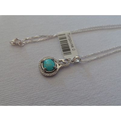 Turquoise Stone and Silver Pendant with Silver Necklace - HA2083