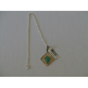 Turquoise Stone and Silver Pendant with Silver Necklace - HA2084-Persian Handicrafts