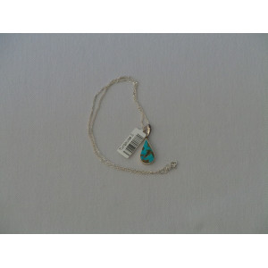 Turquoise Stone and Silver Pendant with Silver Necklace - HA2085-Persian Handicrafts