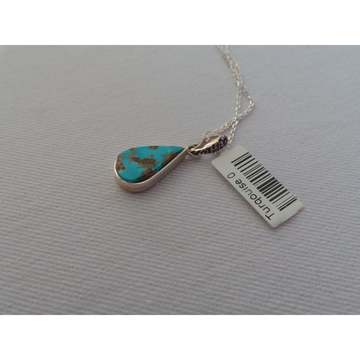 Turquoise Stone and Silver Pendant with Silver Necklace - HA2085-Persian Handicrafts