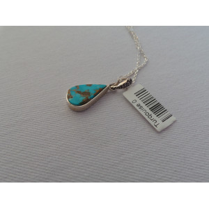 Turquoise Stone and Silver Pendant with Silver Necklace - HA2085-Persian Handicrafts