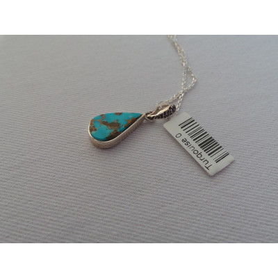 Turquoise Stone and Silver Pendant with Silver Necklace - HA2085