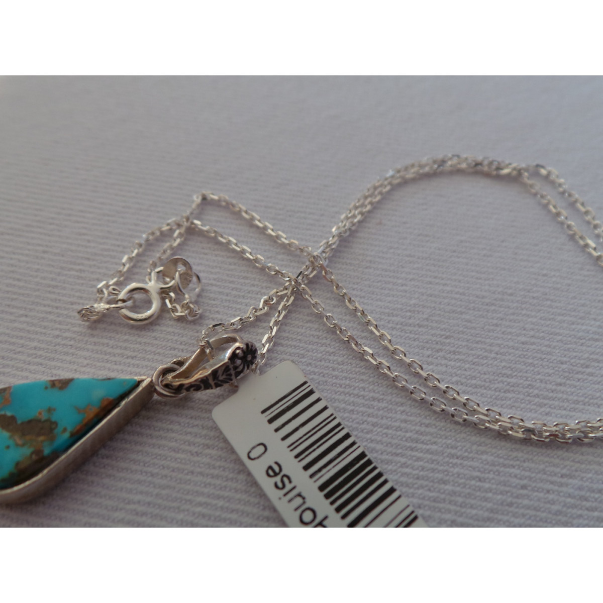 Turquoise Stone and Silver Pendant with Silver Necklace - HA2085-Persian Handicrafts