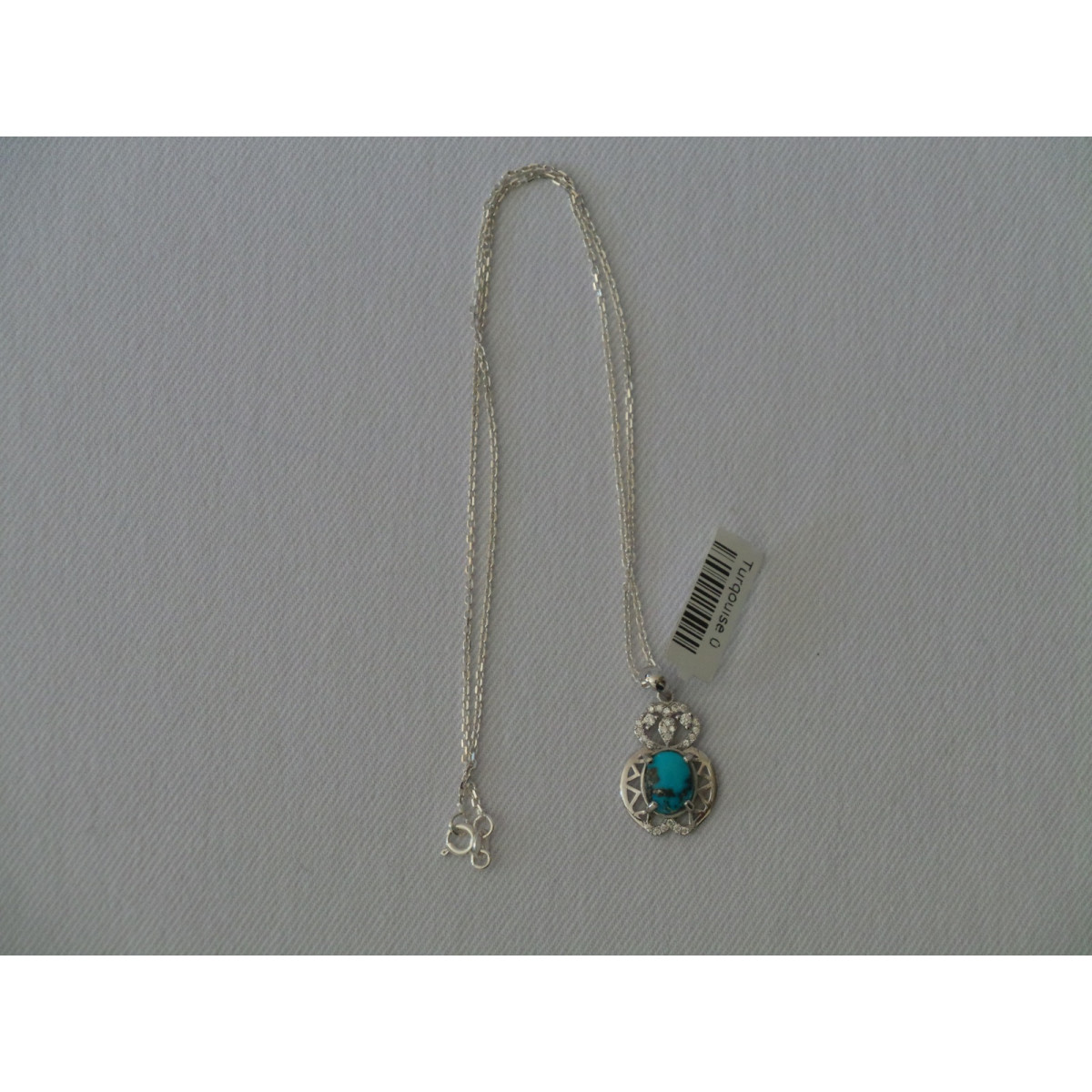 Turquoise Stone and Silver Pendant with Silver Necklace - HA2086-Persian Handicrafts