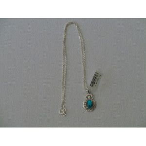 Turquoise Stone and Silver Pendant with Silver Necklace - HA2086-Persian Handicrafts