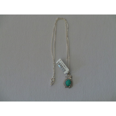 Turquoise Stone and Silver Pendant with Silver Necklace - HA2087