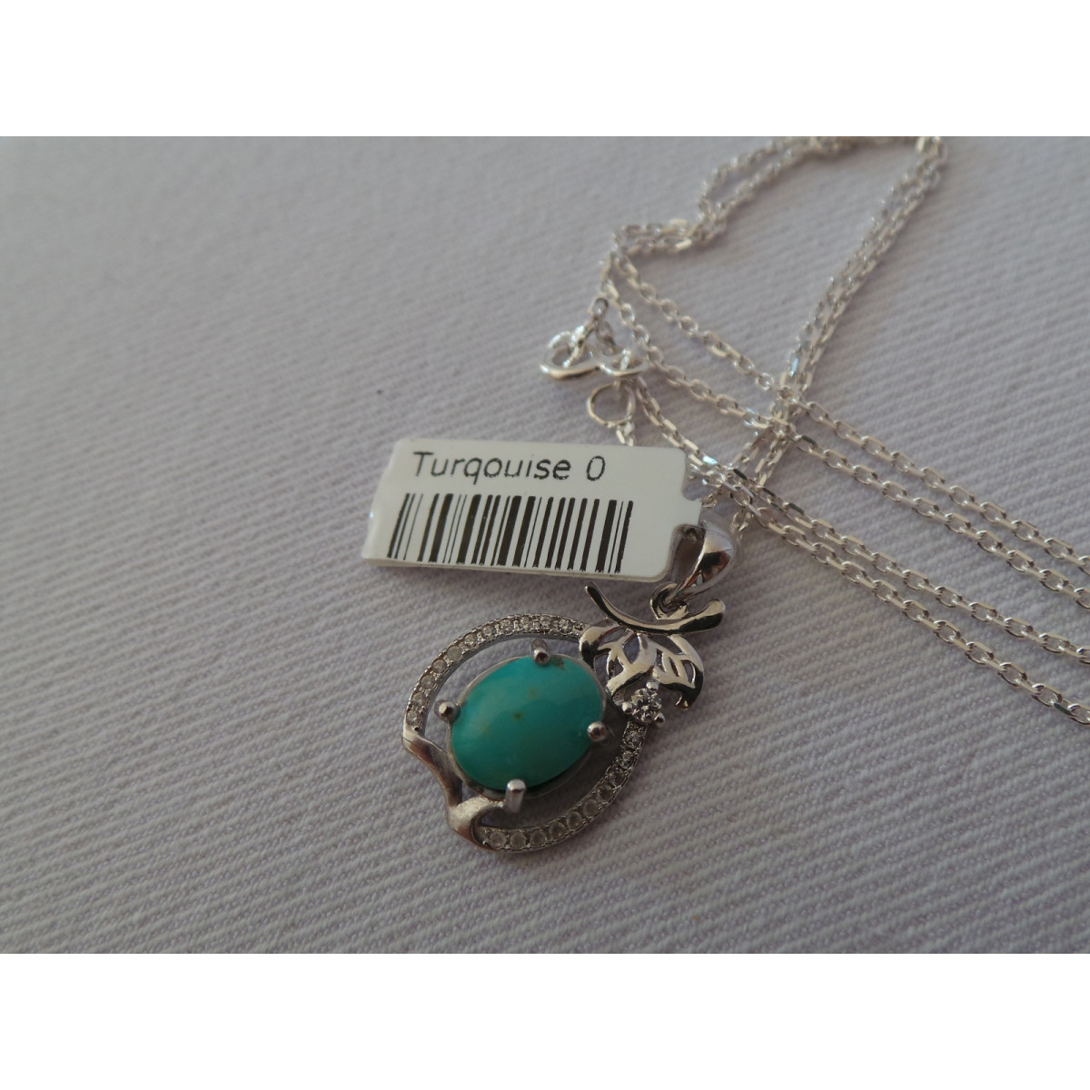 Turquoise Stone and Silver Pendant with Silver Necklace - HA2087-Persian Handicrafts