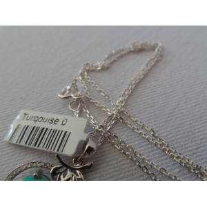 Turquoise Stone and Silver Pendant with Silver Necklace - HA2087-Persian Handicrafts