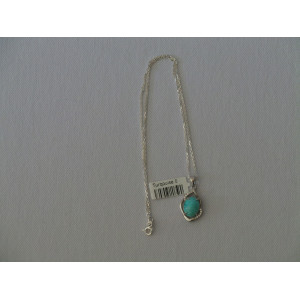 Turquoise Stone and Silver Pendant with Silver Necklace - HA2088-Persian Handicrafts