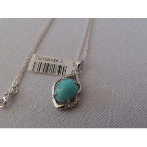 Turquoise Stone and Silver Pendant with Silver Necklace - HA2088-Persian Handicrafts