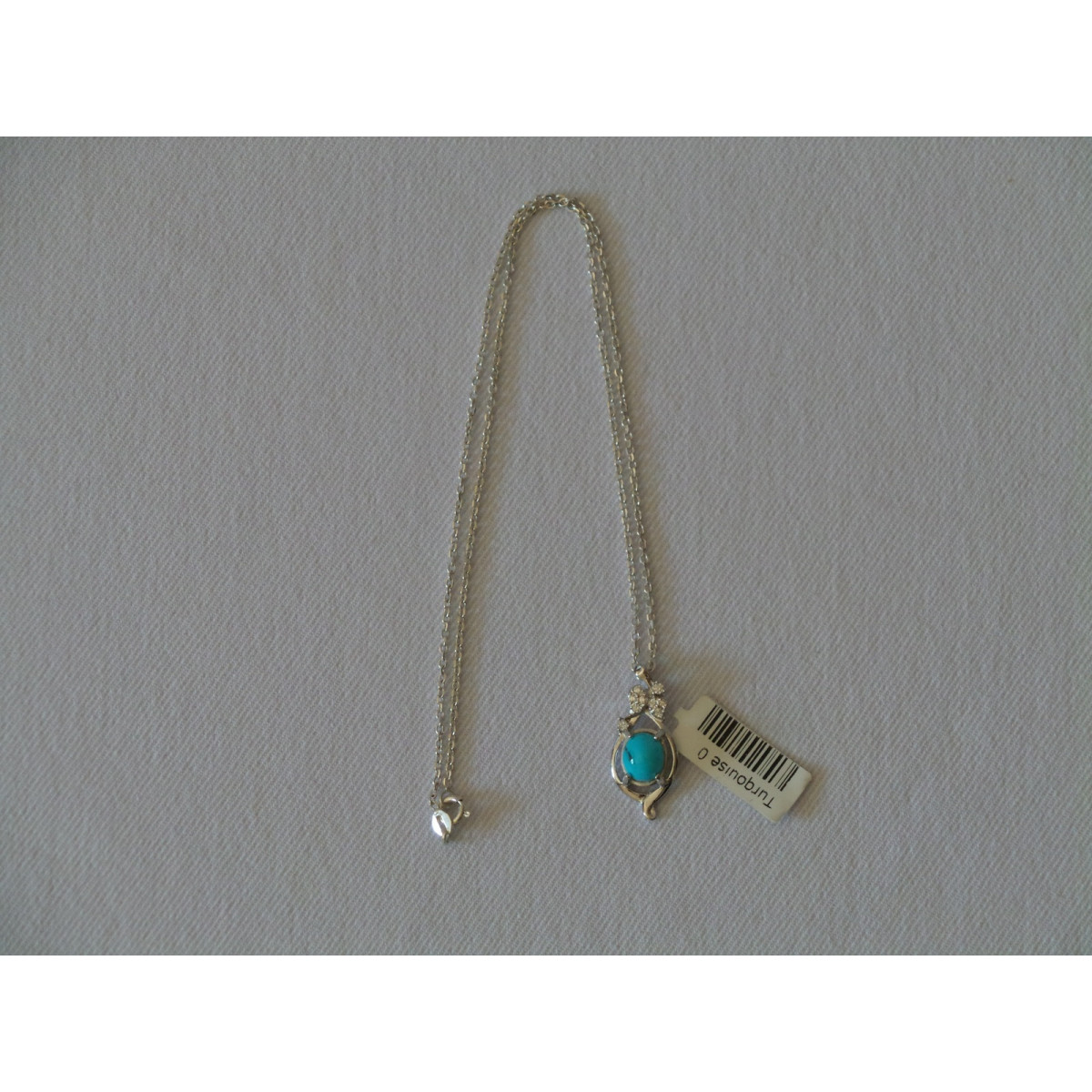 Turquoise Stone and Silver Pendant with Silver Necklace - HA2089-Persian Handicrafts