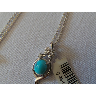 Turquoise Stone and Silver Pendant with Silver Necklace - HA2089