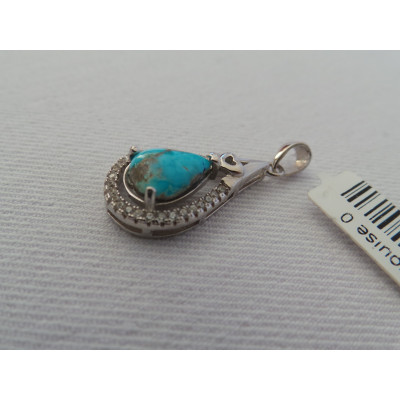 Handmade Turquoise Stone and Silver Pendant  - HA2093