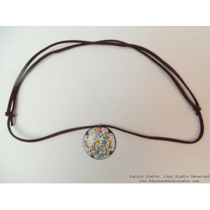 Enamel Minakari Pendant & Leather Necklace - HA3038-Persian Handicrafts