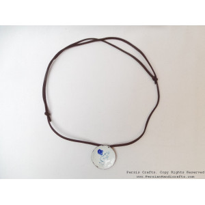 Enamel Minakari Pendant & Leather Necklace - HA3038-Persian Handicrafts