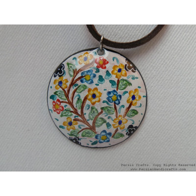 Enamel Minakari Pendant & Leather Necklace - HA3038