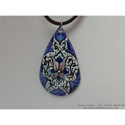 Enamel Minakari Pendant & Leather Necklace - HA3039