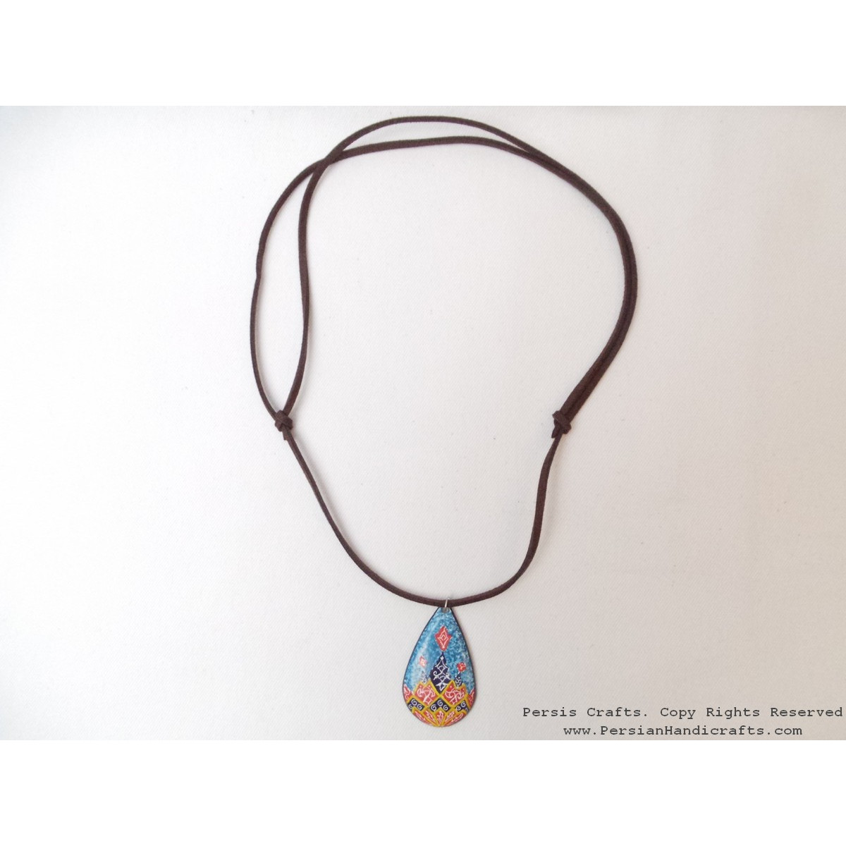 Enamel Minakari Pendant & Leather Necklace - HA3040-Persian Handicrafts