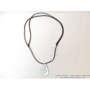 Enamel Minakari Pendant & Leather Necklace - HA3040-Persian Handicrafts