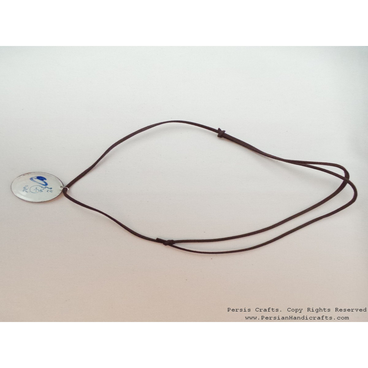 Enamel Minakari Pendant & Leather Necklace - HA3041-Persian Handicrafts
