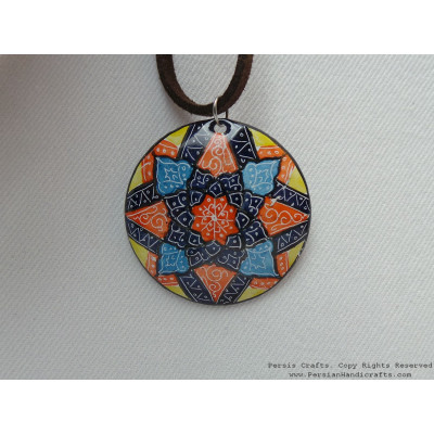 Enamel Minakari Pendant & Leather Necklace - HA3041