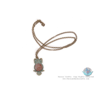 Brass Necklace & Owl Pendant with Khatam Marquetry - HA3902
