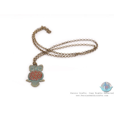 Brass Necklace & Owl Pendant with Khatam Marquetry - HA3902