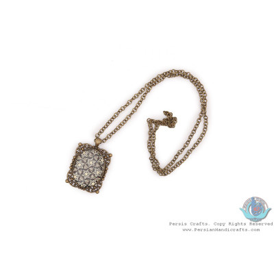 Brass Necklace & Frame Shape Pendant with Khatam Marquetry  - HA3903