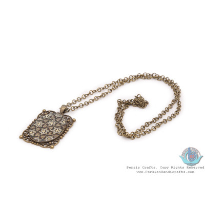 Brass Necklace & Frame Shape Pendant with Khatam Marquetry  - HA3903