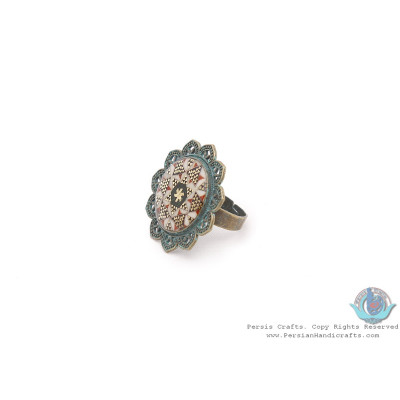 Brass & Khatam on Sun Shape Top Adjustable Ring - HA3909