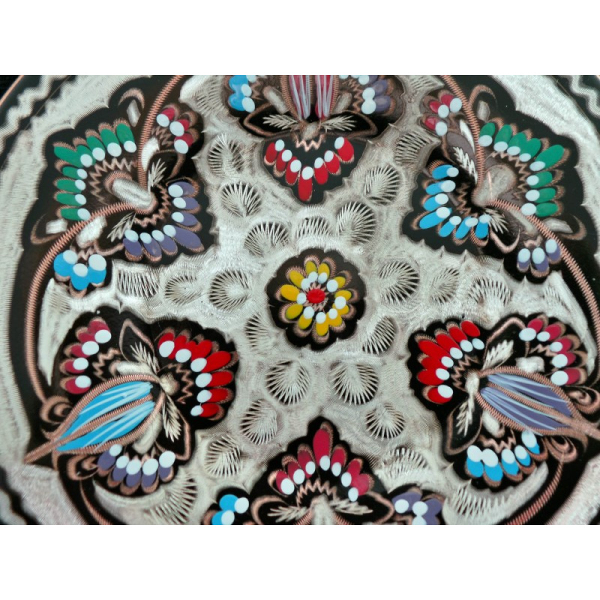 Enameled/Engraved Wall Hanging Plate - HE1025-Persian Handicrafts