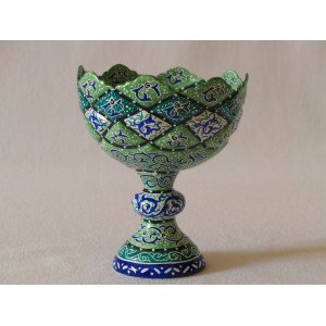 Enamel on Copper Pedestal Candy/Nut Bowl Dish - HE2027-Persian Handicrafts