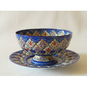 Enamel on Copper Candy/Nuts Bowl & Plate - HE2032-Persian Handicrafts