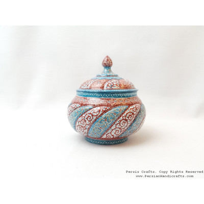 Sugar or Candy Bowl with Lid - Enamel (Minakari) on Copper - HE3022