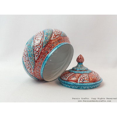 Sugar or Candy Bowl with Lid - Enamel (Minakari) on Copper - HE3022 Sugar or Candy Bowl with Lid - Enamel (Minakari) on Copper - HE3022