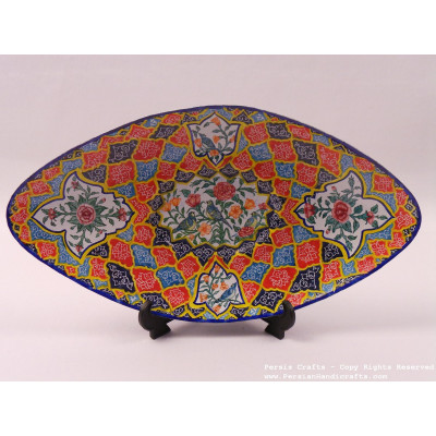 Unique Enameled Oval Dish (Custom Bird & Flower Design) - HE3026